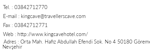 King Cave Hotel telefon numaralar, faks, e-mail, posta adresi ve iletiim bilgileri